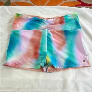 Citrus Rainbow Tie Dye Ruched Front Reversible Swim Boy Shorts Large NWT